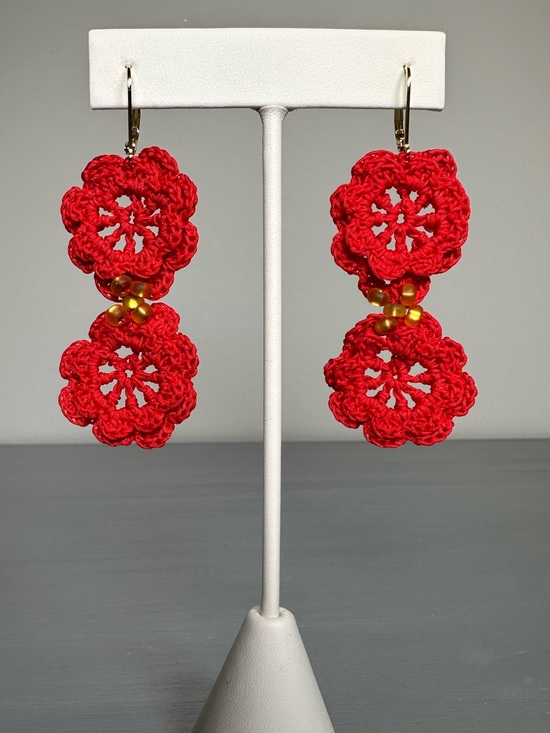 Artisan Jewelry - Handmade Crochet Floral Earrings